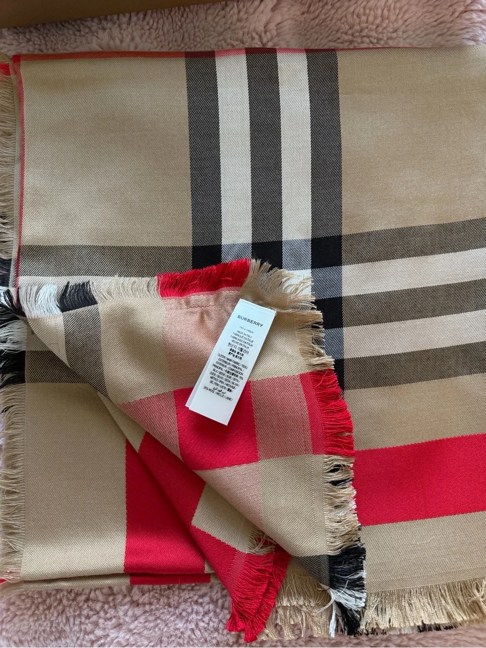 Burberry Beige Check Wool Blend Scarf
